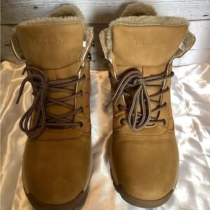 TSIODFC  Winter boots SIZE 45.5  USA 11.5 Tan Fur-Lined Lace-Up Boots